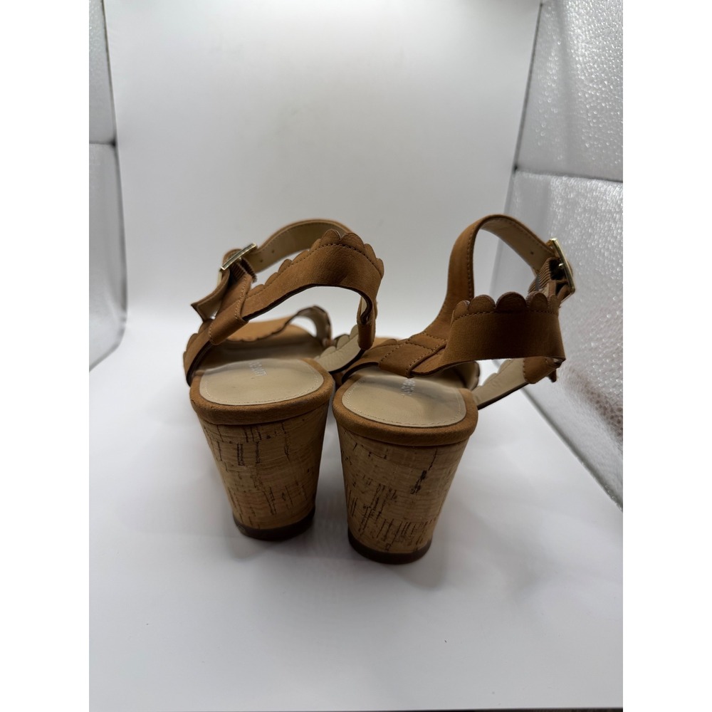 Lands End Womens Scalloped Cork Wedge Sandals Tan Brown Size 6B 495781 - Picture 5 of 6